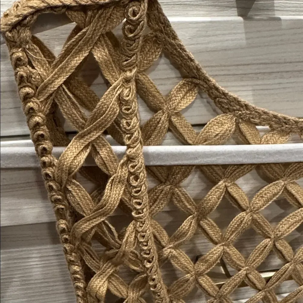 ZARA WOMEN MESH DRESS WITH FRING BEACH COVERUP Tan Crochet Small - Picture 13 of 13